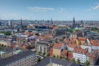 Aerial view of Copenhagen City with Christiansborg Palace and City Hall Towers - Copenhagen, Denmark